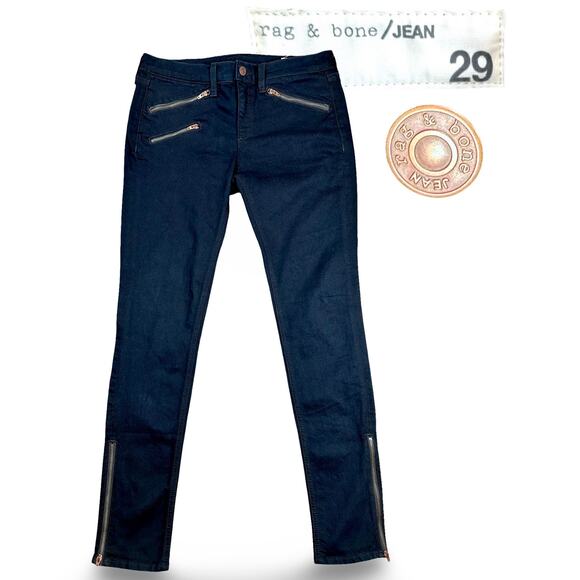 Rag & Bone Jeans Zipper Detail Skinny Women's 29 Dark Midnight Blue Denim Pants - Picture 1 of 10